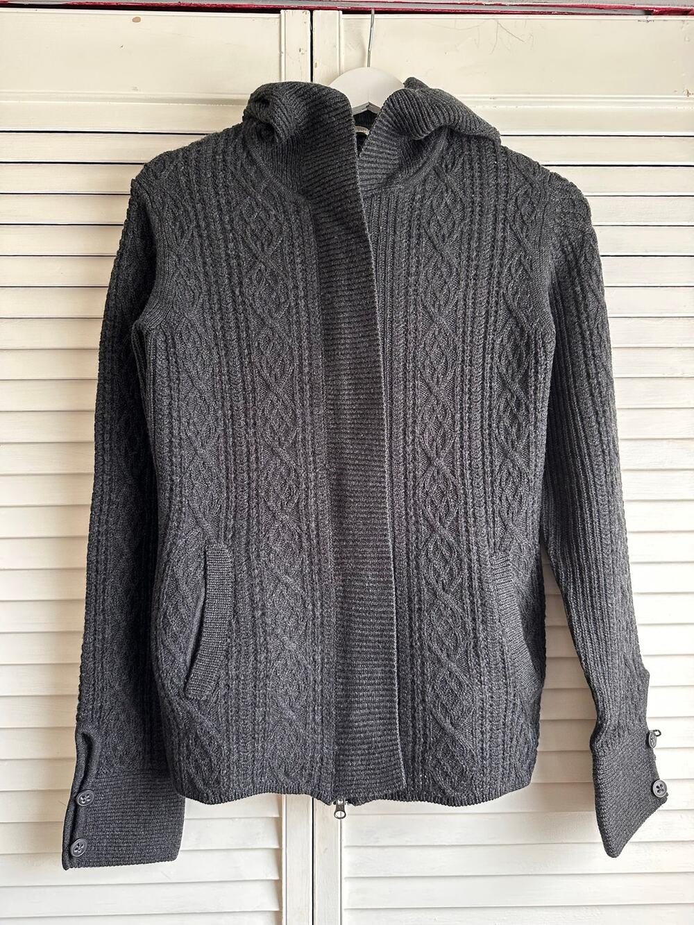 Smartwool Merino Wool Knit Full Zip Hooded Sweater Jacket Charcoal Gray Womens S